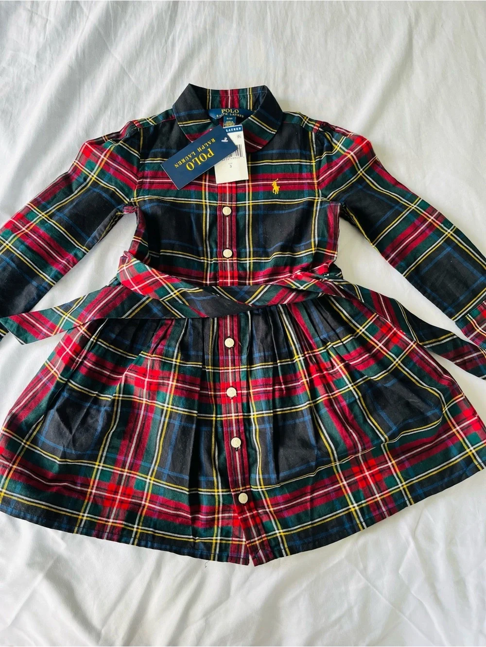 Polo Ralph Lauren Red & Green Plaid Button-Front Dress - size 3T w/ Bloomers